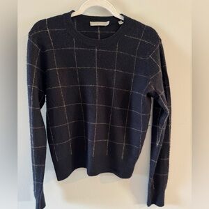Vince 100% Cashmy Blue Crewneck Sweater with Light Gray Windowpane L